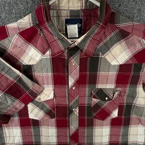 Wrangler Short Sleeve Plaid Red Gray Snap Up Shirt Western 2XL Cotton Blend